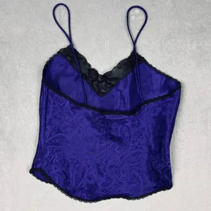 Sleep Solutions Purple Paisley Jacquard Lace Trim Camisole Top Women Small VTG thumbnail 2