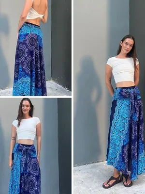 New. Tranquil Threads Boho Maxi Skirt for Women - Blooming Blue thumbnail 4