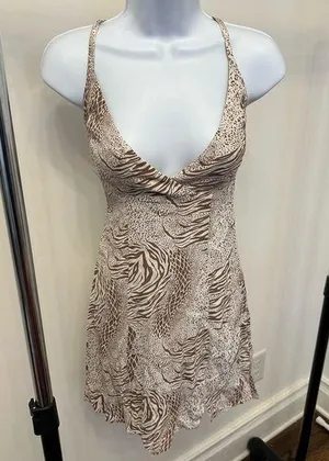 Kimchi Blue Urban Outfitters Animal Print Mini Dress Open Back Bow NWOT thumbnail 1