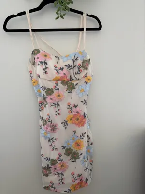 Floral Print Double Strap Mini Bodycon Homecoming Dress Cream / Off-White thumbnail 3
