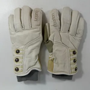 Burton Women L Snowboard Gloves DryRide Leather Button Detail Cream Tan Gray thumbnail 2