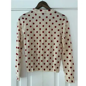 J.Crew Tippi Cardigan Sweater ‎ Medium Merino Wool Polka Dot Sequin Cream Red thumbnail 4