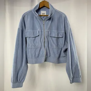 Aerie‎ Groove On Cropped Corduroy Utility Jacket in Powder Blue Size XL thumbnail 2