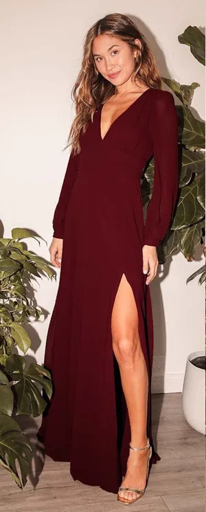 Lulus Love You So Burgundy Long Sleeve Maxi Dress size Small NWT thumbnail 1