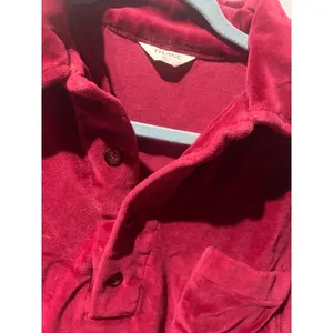 Vintage Burgundy Velour‎ Polo Shirt Long Sleeve Collared Pocket Size L thumbnail 4