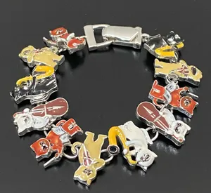 Adorable Silver-tone Enameled Musical Cat Playing Misic Instruments Bracelet 31g thumbnail 2