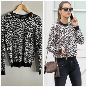 Ann Taylor Black White Leopard Print Crew Sweater Preppy Chic Cozy thumbnail 7