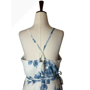Lulus Elegantly Inclined Wrap Dress Women XL Blue‎ Cream Floral Print Maxi Boho thumbnail 7