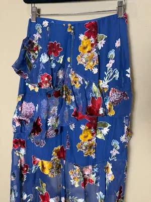 Alice + Olivia Blue Floral Skirt Velvet Burnout Tiered Ruffles Size 0 New NWT thumbnail 9