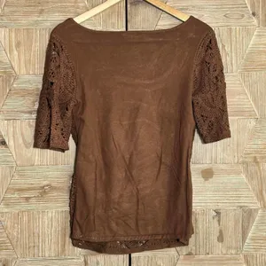 INC Brown Textured Crochet Knit Top Earthy Boho Whimsigoth Style - Size S thumbnail 5