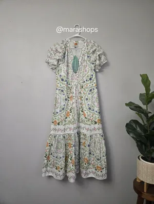 Farm Rio Folk Floral Off White Midi Dress thumbnail 3
