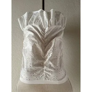 Unbranded Eyelet Lace Tube Top Size L White Ruched Ruffle Hem Strapless thumbnail 5