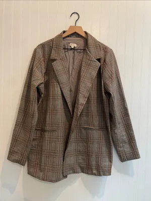 POL Oversized Single Breasted Button Plaid Boyfriend Blazer Relaxed Size M thumbnail 2
