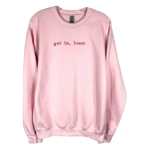 Gildan Get In Loser Medium Sweatshirt Mean Girls Crewneck‎ Pullover Pink Solid Minimal thumbnail 2