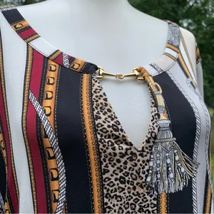 WHBM White House Black Market Size M Liquid Knit Blouse Top Tassels Print thumbnail 3