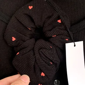 NWT‎ Revolve Plush Thermal Heart Pajama Scrunchie Set in Black Red thumbnail 7