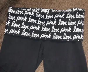 Victoria's Secret Black Athletic Crop Leggings with Script Waistband thumbnail 3