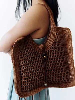 H&M Dark Beige Straw Tote thumbnail 1