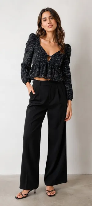 Abercrombie & Fitch Black Polka Dot Puff Sleeve Blouse Womens M Cropped Smocked thumbnail 1
