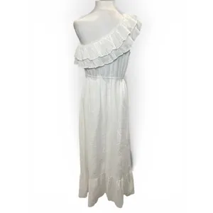 Boston Proper White One Shoulder Ruffle Midi Dress 12‎ Cotton Tiered thumbnail 2