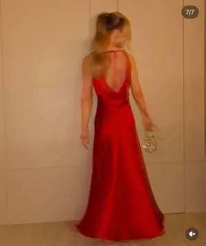 Zara Elegant Red Satin Long Dress Evening Party Gown thumbnail 2