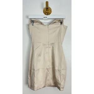 HOUSE OF CB Ariella Satin Crystal Embellished Bow Dress in Ivory Size Small thumbnail 10