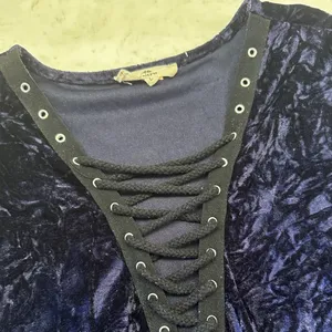 Entro Navy Crushed Velvet Lace Mini Dress Sz L‎ Festival Whimsigoth Renaissance thumbnail 5