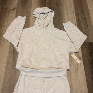 No Boundaries New! Women’s Light Gray Waffle-Knit Hoodie & pants Set size L thumbnail 2