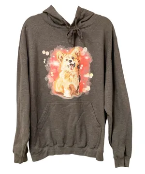 Corgi Cutie Charcoal Gray Hoodie Size Large EUC thumbnail 1
