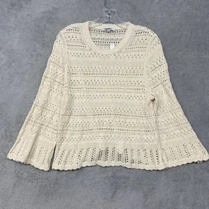 Madewell Sweater Womens Large Sand‎ Beige Cotton Blend Knit Bell Sleeve NU548 thumbnail 7