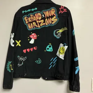 Rue21 Black Graffiti Expand Your Horizons Denim Jacket Medium thumbnail 2