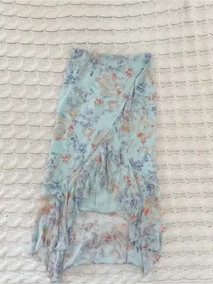 Alice + Olivia Pastel Sage Floral High-Low Ruffle Skirt thumbnail 2