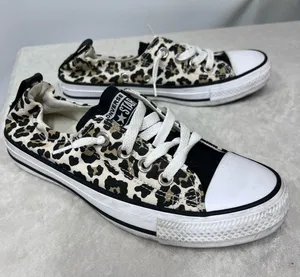 Converse Low Top Leopard Print Canvas Sneakers Black/Beige size 7 slip on thumbnail 1