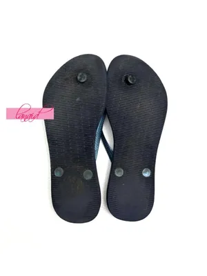 Havaianas Slim Crystal Peace Flip Flops Marine Hippie Sparkly Flats Thong Sandal thumbnail 5