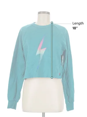 Aviator Nation Teal Cropped Sweatshirt with Gradient Lightning Bolt thumbnail 5