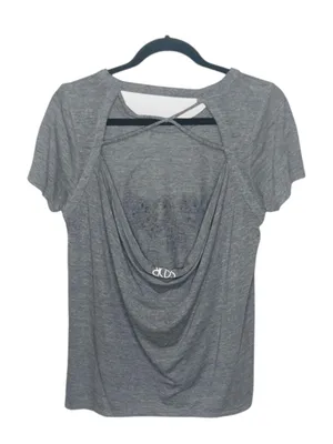 new Chaser ☻︎ Heart Eye Skull Draped Open Cross Back Tee T Shirt ☻ ︎Heather ☻︎ L thumbnail 11