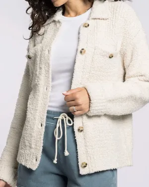 Thread & Supply Sherpa Button Front Small Cream Brazilian Sand Teddy Shacket thumbnail 1