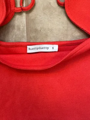 Cap Sleeve Red Ribbed Crop Top with Flutter Straps thumbnail 2