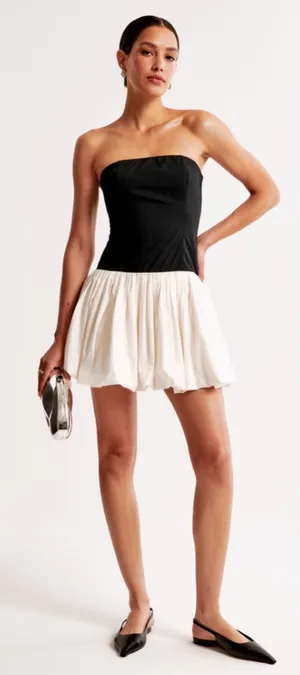 Abercrombie Bubble Hem Mini Dress Strapless‎ Black White Size XL thumbnail 1