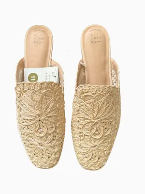 A New Day Greta Raffia Slip On Mule Flats Natural Tan Size 11 thumbnail 3