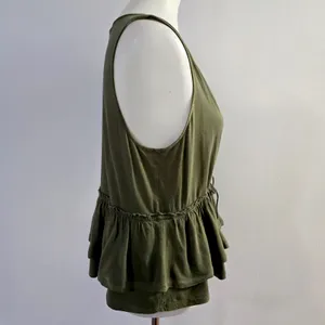 J.Crew Peplum Wrap Top Large Olive Green Cotton Tiered Ruffle Sleeveless V-Neck thumbnail 4