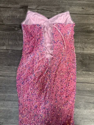 Strapless Pink Sequin Evening Gown with Front Slit Size 4 thumbnail 6