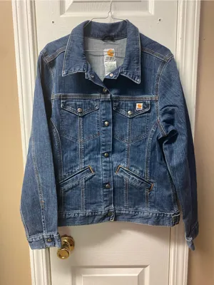 Carhartt Women's Dark Blue Denim Trucker Jacket thumbnail 1