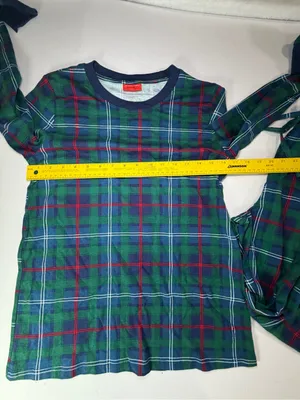 Family Pajamas Green Plaid Women's Long Sleeve Top & Pants Set with Navy Trim thumbnail 4