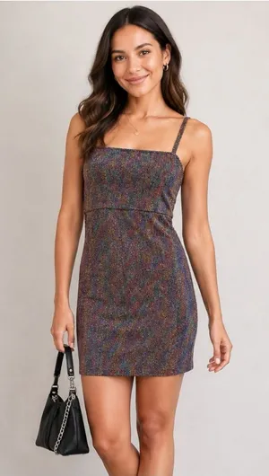 ASOS cami dress in rainbow glitter sparkly bodycon mini dress size 12 thumbnail 1