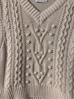 ONLY Cream Cable Knit V-Neck Sweater Vest thumbnail 3