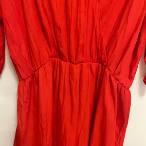 Zara Basic Red 3/4 Sleeve Faux Wrap Lined Mini‎ Dress Size Medium thumbnail 3