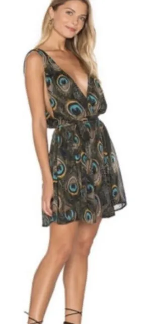 show me your mumu Corrine Peacock Crossover Short V Front‎ And Back Dress Size M thumbnail 1
