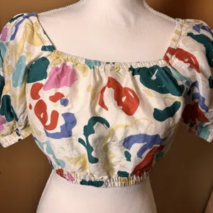 & Other‎ Stories Cropped Top Small Multicolor Abstract Puff Sleeve Elastic Hem thumbnail 3
