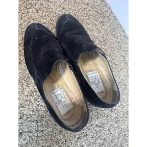 Joan & David Too Black Suede Block Heel Loafers Handmade Italy Vibram Sole 7.5M thumbnail 2